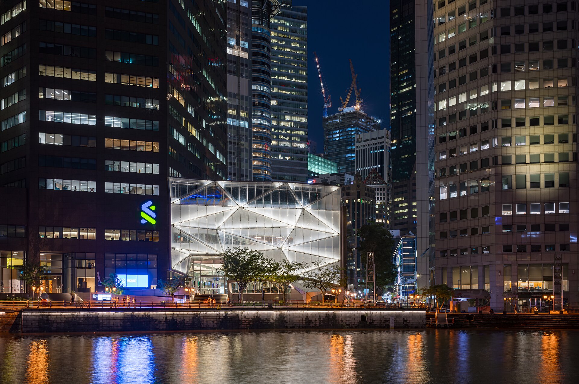 Downtown Core as seen across the Singapore River at night (2023)-L1003792 — Singapore, Singapore